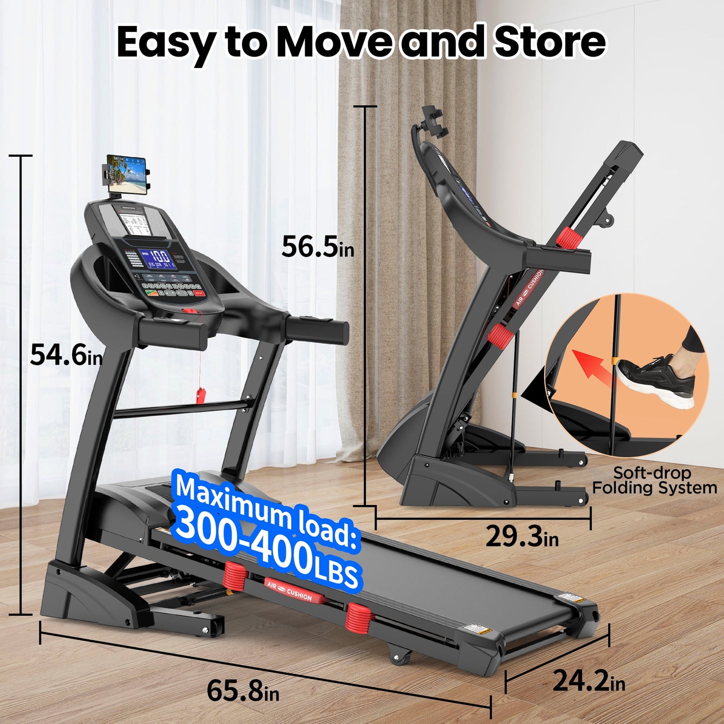 5HP Foldable Treadmill for Home w/ 20% Auto Incline, 400lbs Capacity, 12MPH Portable Treadmill, 64+7 Programs, Personalized Workout with APP, Running Walking treadmill