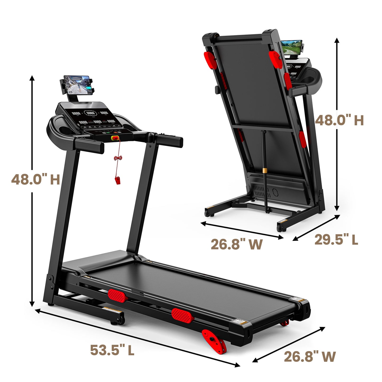 3.75HP Folding Treadmill with 300lbs Capacity, 105Programs Treadmill for Home, 3 Adjustable Incline, 9MPH Speed, Intelligent APP control, Silent Brushless Motor, Bluetooth & HiFi Stereo Speakers