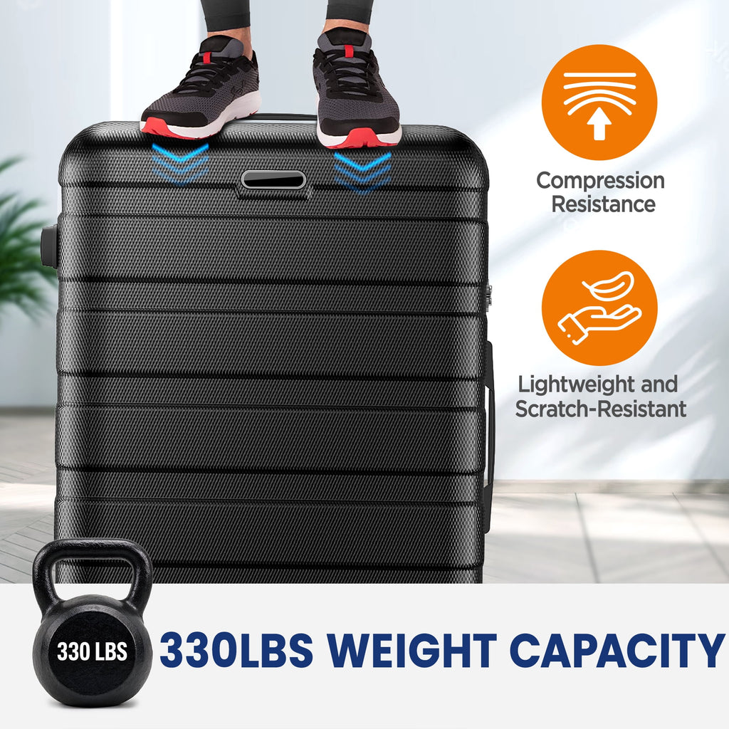 11Pcs Hardshell Luggage Set, Lightweight Suitcases w/ Spinner Wheels, Carry on Luggage, Black