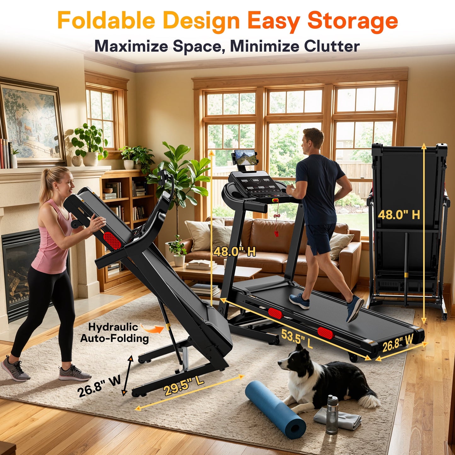 Folding Treadmill w/ 15% Auto Incline, 4.2HP Portable Treadmill 330LB Capacity, 105 Programs Treadmills for Home with APP Control, Bluetooth Speaker, LCD Display, Foldable Jogging Walking Treadmill