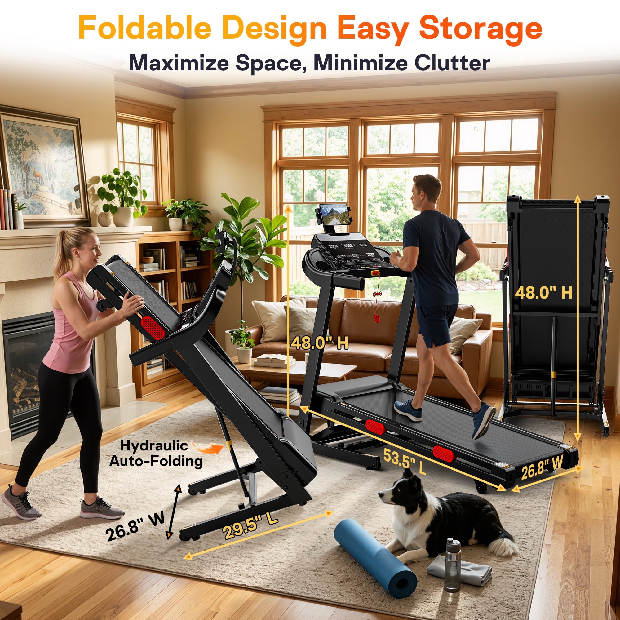 Jogging Walking Treadmill w/ 15% Auto Incline for Home,3.75HP Folding Treadmill,Portable Exercise Equipment w/ 96 Workout Programs,330LB Capacity,Cushioned Running Belt,Bluetooth & APP Connectivity
