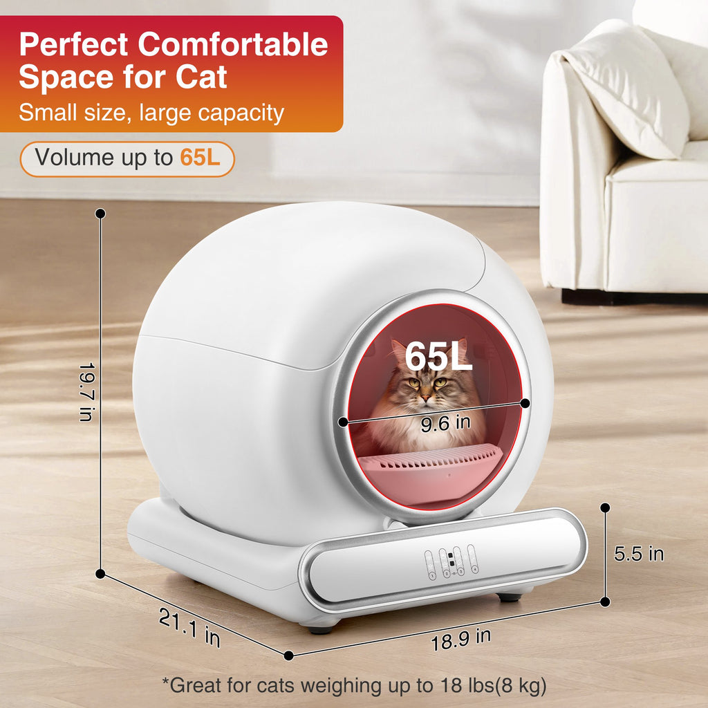 Self-Cleaning Cat Litter Box, Automatic Litter Box w/ 65+9L Extra-Large Capacity for Multi-Cat, App Monitoring & Health Monitoring, Odor Isolation & Smart Radar Detection, Free Liners Gift
