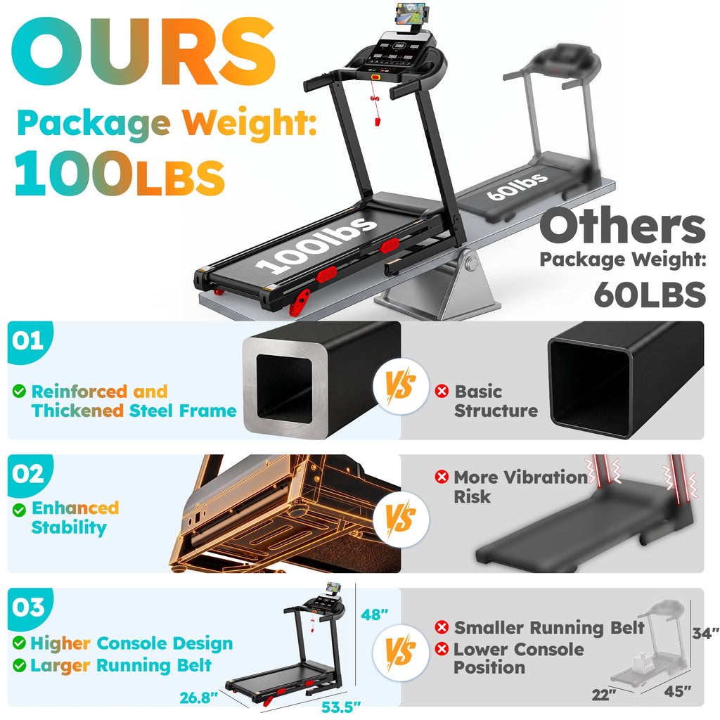 3.65HP 9MPH Treadmill for Home, 330LBS Capacity, Folding Treadmill w/ Incline & 105 Programs, Virtual Run with APP Control, Air damping System, Portable Exercise Equipment for Jogging Walking