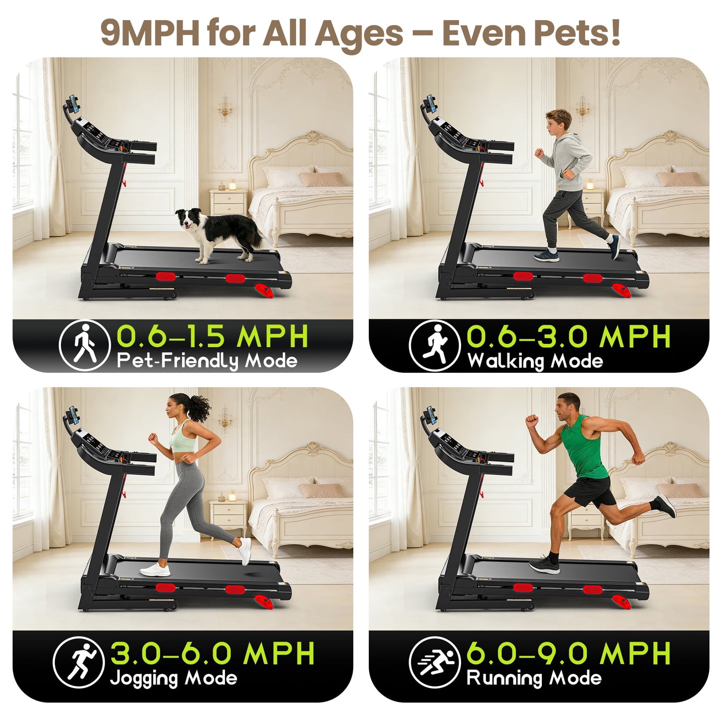 3.75HP Foldable Treadmill w/ Incline 10MPH Max Speed, 320lbs Capacity Portable Treadmill for Home Walking Jogging,105 Programs, Smart APP Control, Shock-Absorbent Wider Belt, Exercise Treadmill