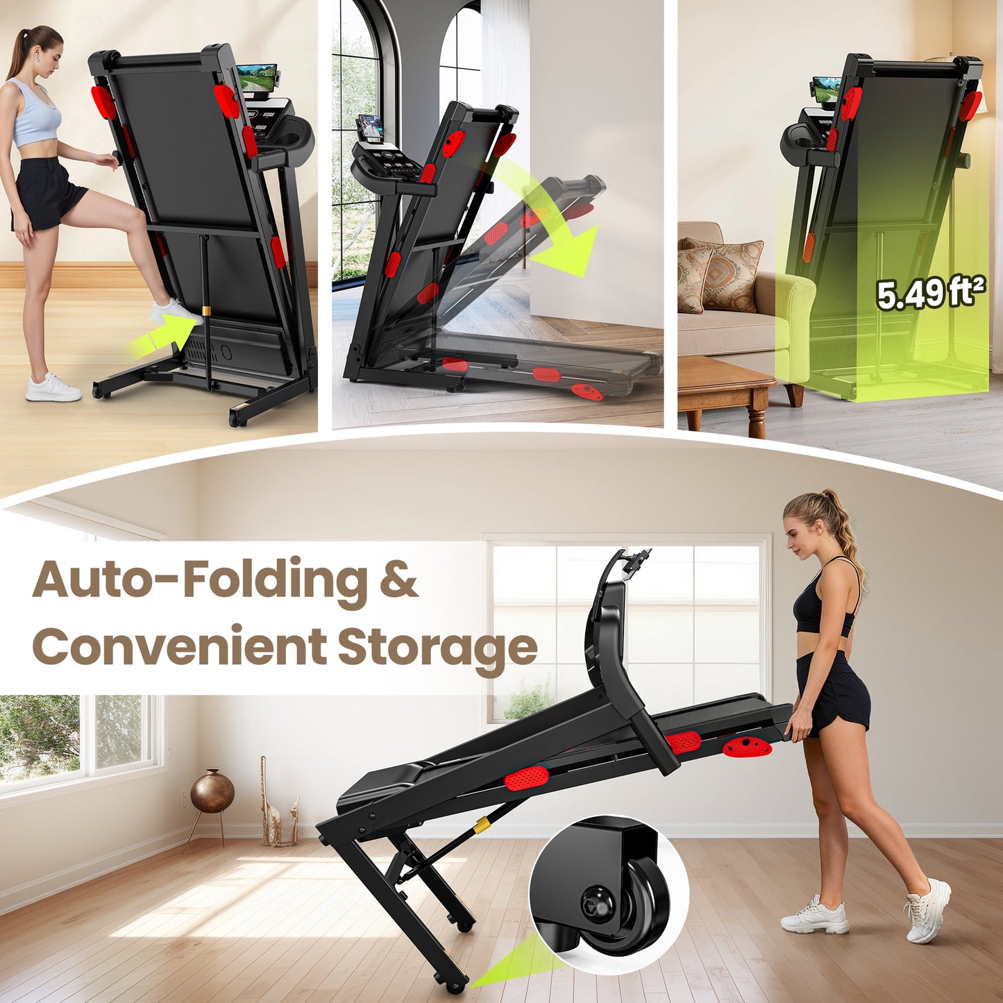3.75HP Foldable Treadmill w/ Incline 10MPH Max Speed, 320lbs Capacity Portable Treadmill for Home Walking Jogging,105 Programs, Smart APP Control, Shock-Absorbent Wider Belt, Exercise Treadmill