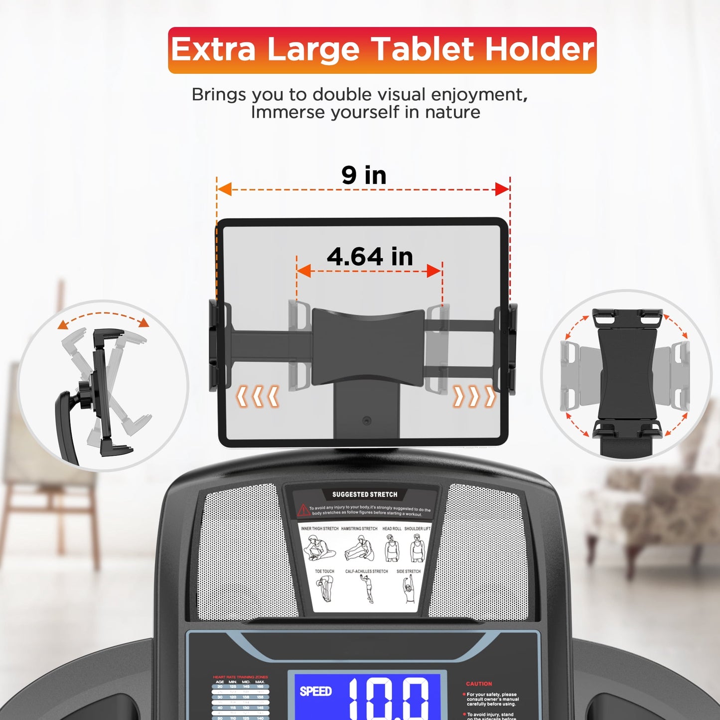 Portable Folding Treadmill for Home Office with 15°Auto Incline, 300lbs Capacity, 10MPH Fast Speed, 64+3+3+1 Programs, APP Enabled, Bluetooth Speakers, Smart Running Walking Machine, 5.0HP